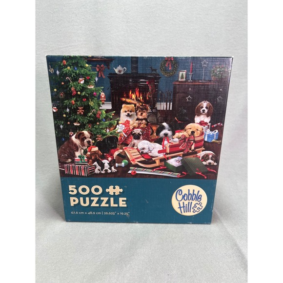 Cobble Hill Other - Cobble Hill Jigsaw Puzzle Christmas Puppies Holiday Dog Sled Textured 500 Piece